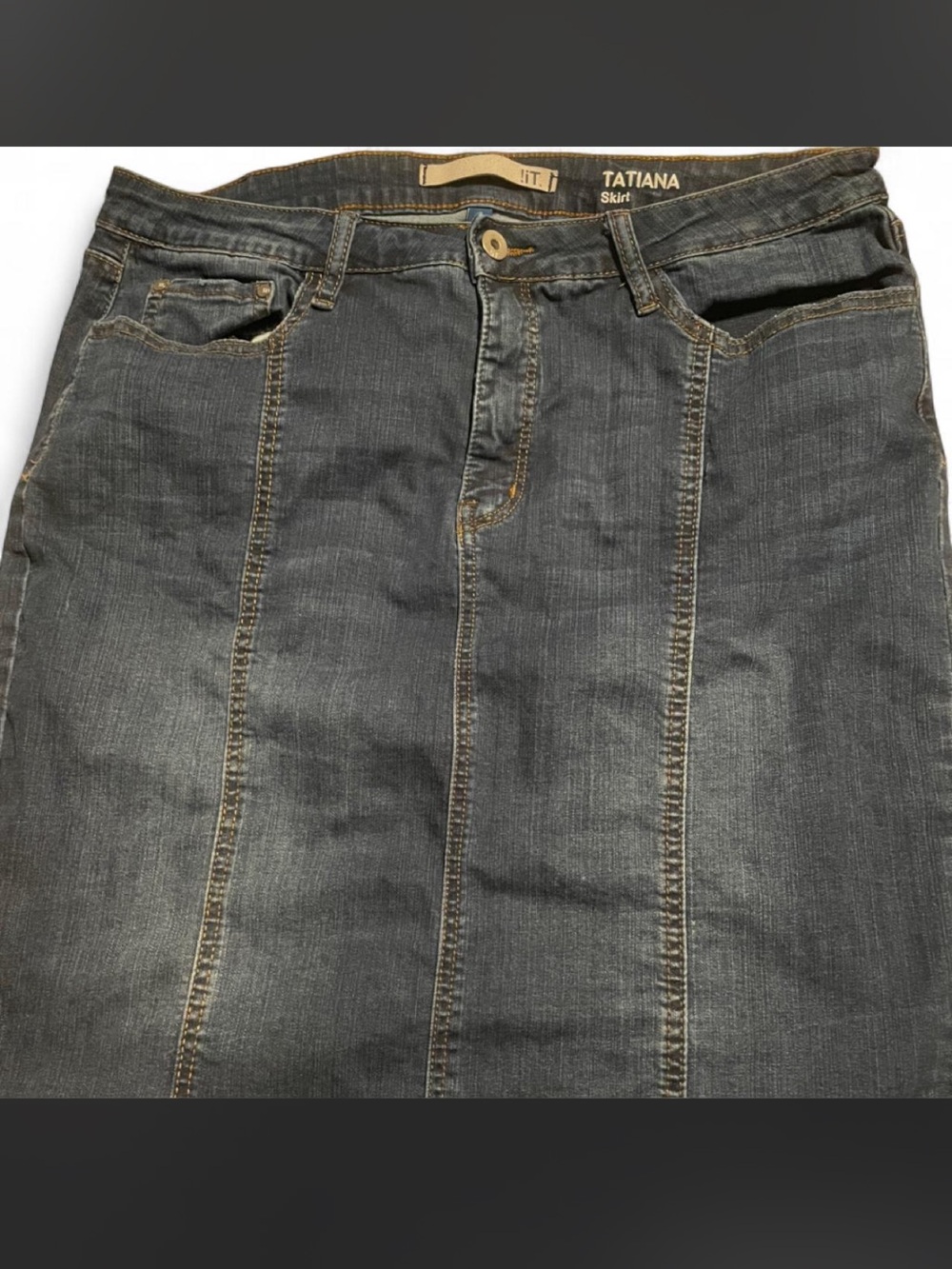 Dark Denim Skirt - Classic Straight Cut Slit In Back